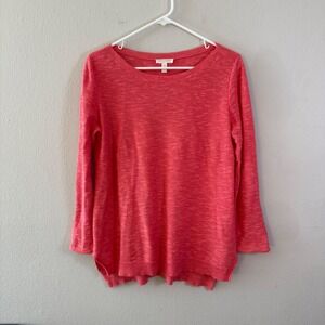 Eileen Fisher Petite Medium Coral Pink Organic Linen Cotton Blend Sweater PM